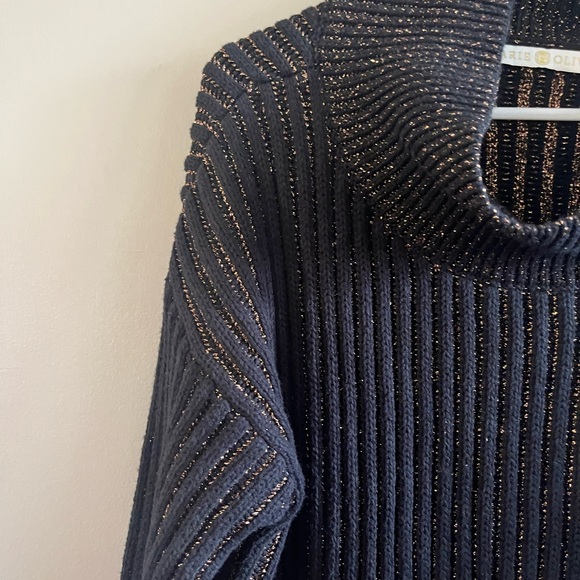 Marie Oliver Oversized‎ Knit Sweater Black Metallic Gold Thread Size 1X - Picture 3 of 6